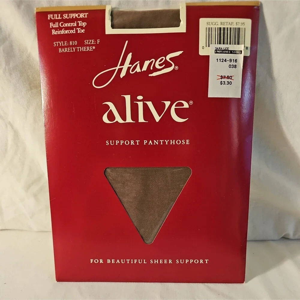 Vintage Hanes Alive Full Support Control Top Reinforced Toe Size F Barely There